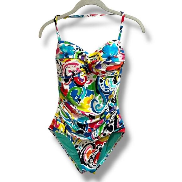 Anne Cole Twist Front Shirred One Piece Swimsuit Size 10 - Picture 7 of 17